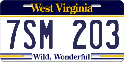 WV license plate 7SM203