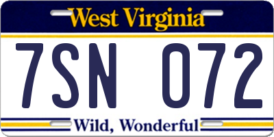 WV license plate 7SN072