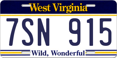 WV license plate 7SN915