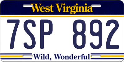 WV license plate 7SP892