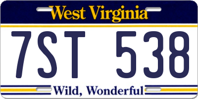 WV license plate 7ST538