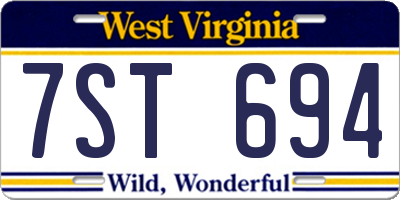 WV license plate 7ST694