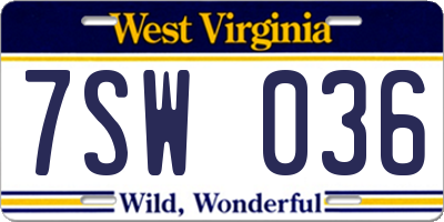WV license plate 7SW036