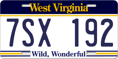 WV license plate 7SX192