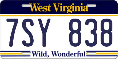 WV license plate 7SY838