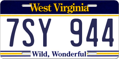 WV license plate 7SY944