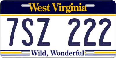 WV license plate 7SZ222