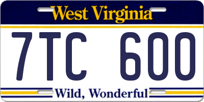 WV license plate 7TC600