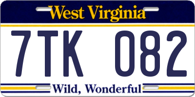 WV license plate 7TK082