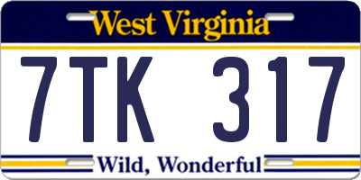 WV license plate 7TK317