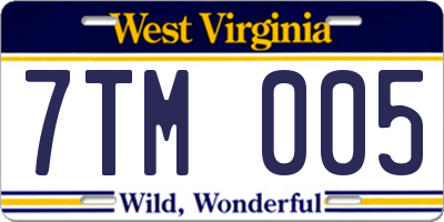 WV license plate 7TM005