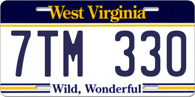 WV license plate 7TM330