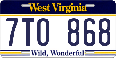 WV license plate 7TO868