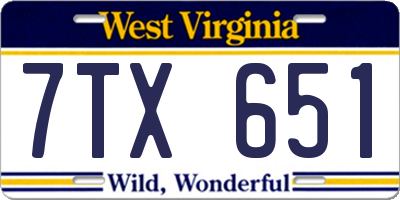 WV license plate 7TX651