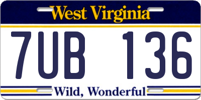 WV license plate 7UB136