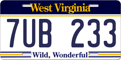 WV license plate 7UB233