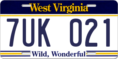 WV license plate 7UK021