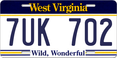 WV license plate 7UK702