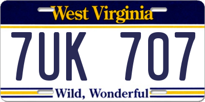 WV license plate 7UK707