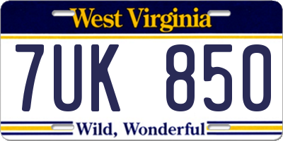 WV license plate 7UK850