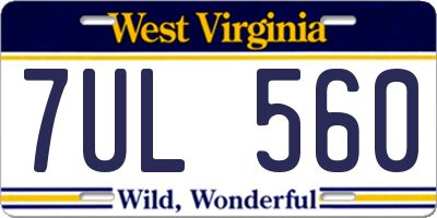 WV license plate 7UL560