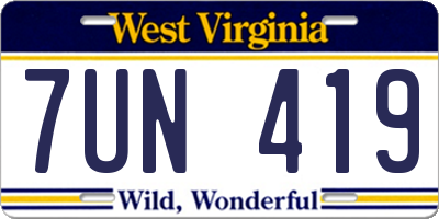 WV license plate 7UN419