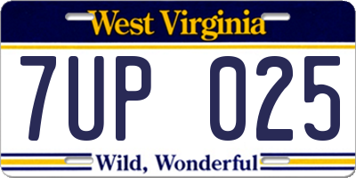 WV license plate 7UP025