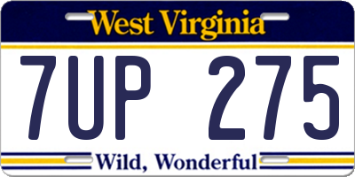 WV license plate 7UP275