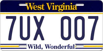 WV license plate 7UX007