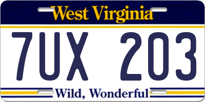 WV license plate 7UX203