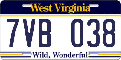 WV license plate 7VB038