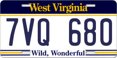 WV license plate 7VQ680