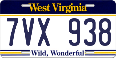 WV license plate 7VX938