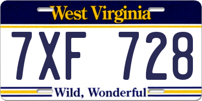 WV license plate 7XF728