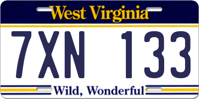 WV license plate 7XN133