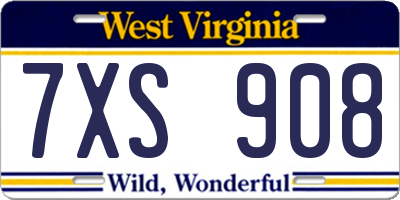 WV license plate 7XS908