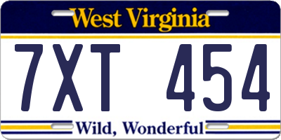 WV license plate 7XT454