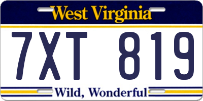 WV license plate 7XT819