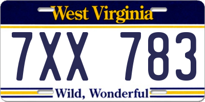 WV license plate 7XX783
