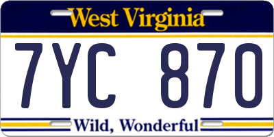 WV license plate 7YC870