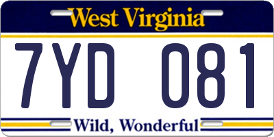 WV license plate 7YD081
