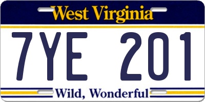 WV license plate 7YE201