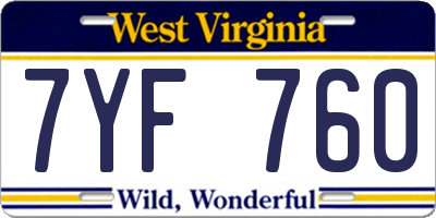 WV license plate 7YF760