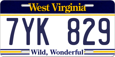 WV license plate 7YK829