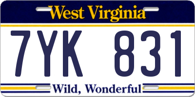 WV license plate 7YK831
