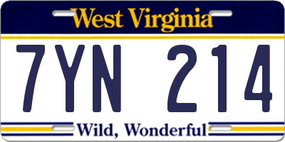 WV license plate 7YN214