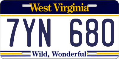 WV license plate 7YN680
