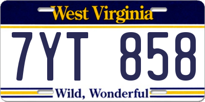 WV license plate 7YT858