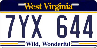 WV license plate 7YX644