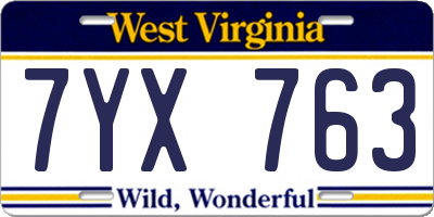 WV license plate 7YX763